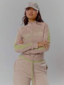 MUSERA High Neck Zip Through Fitted Long Sleeve Top Co-Ord Top Only Streetwear Coolgirl Winter Sexy Casual Odd Drift - Multicolor - View 1