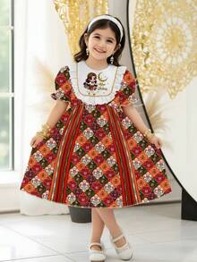 Barocker Stil elegantes, vintage, lässiges, süßes Puffärmel, süßer Rüschensaum Kurzarm Prinzessinnenkleid, geeignet für Frühling/Sommer Alltagstragen und Festivals - Verschiedenfarbig - Übersicht 5