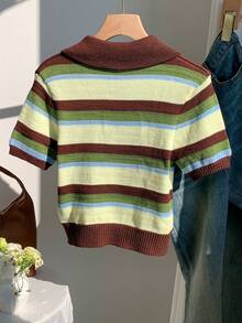 Comfortcana Multicolor Ombre Collared Pullover Knit Sweater - Multicolor - View 2