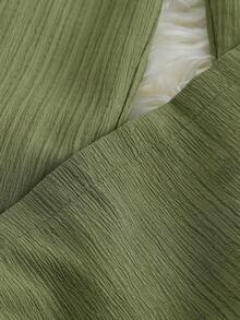 GlowEve Women's Elegant Daily Commute & Vacation Textured Fabric Cinched Waist Wide Leg Pants - Army Green - View 3