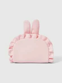 ROMWE Bolsa de cosméticos con forma de conejo, borde con volantes y lazo, hecha de tela Oxford resistente a salpicaduras, para almacenamiento y como bolsa de regalo para joyas de marca Love Pull - Rosa - Ver 5