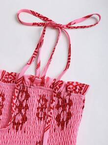 Sweetra 女士万圣节服装、感恩节服装、新年服装，适合派对、通勤、日常、旅行、度假。女士时尚连体裤，波西米亚风，度假风，可调节肩带，荷叶边装饰，松紧腰带，修身显瘦，无袖阔腿连体裤 - 粉色 - 查看 6