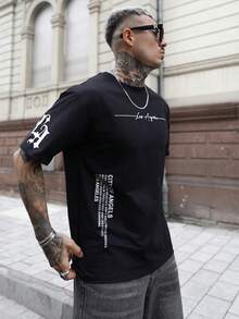 Artur Kramer 男士休闲百搭简约图案印花短袖T恤 - 黑色 - 查看 6