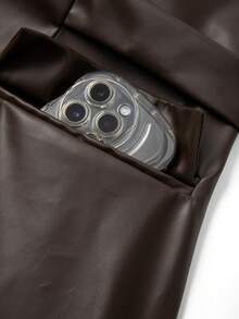 GlowEve CURVE 大码时尚百搭通勤系带无袖皮夹克 - 棕色 - 查看 6