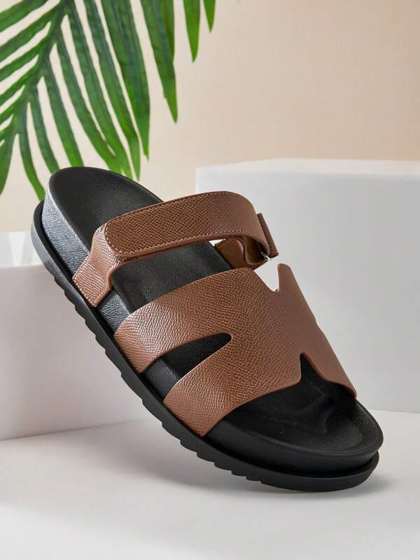 SHUZIA Round Toe Double Band Flat Slider Sandals For Christmas Valentine's Day