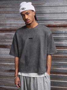 AXEPEAK 男士数字印花圆领休闲宽松T恤 - 灰色 - 查看 4