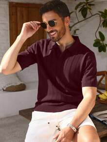 Manfinity Homme Áo thun nam tay ngắn cổ bẻ, kiểu dáng thường ngày, đa năng, phù hợp đi làm. - Màu Đỏ Sâu - Xem 4