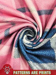 EMERY ROSE Plus Size Casual Plaid Patchwork Long Sleeve T-Shirt, Autumn