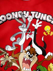 LOONEY TUNES X SHEIN Tween Boy Casual Letter & Cartoon Graphic Crew Neck Sweatshirt, Spring Autumn - White - View 4