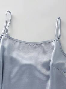 SHEIN Franclia Women's Casual Collared Pleated Shirt And Long Strap Dress Set, Spring/Summer - Blue - View 7