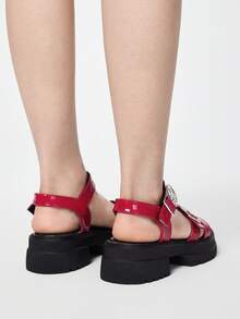 Sandal nữ mùa hè hở mũi phong cách rock punk goth tối màu, sandal đế xuồng quai sao, giày mùa xuân, lễ Phục sinh, Halloween và Giáng sinh. - Màu đỏ da sáng - Xem 5