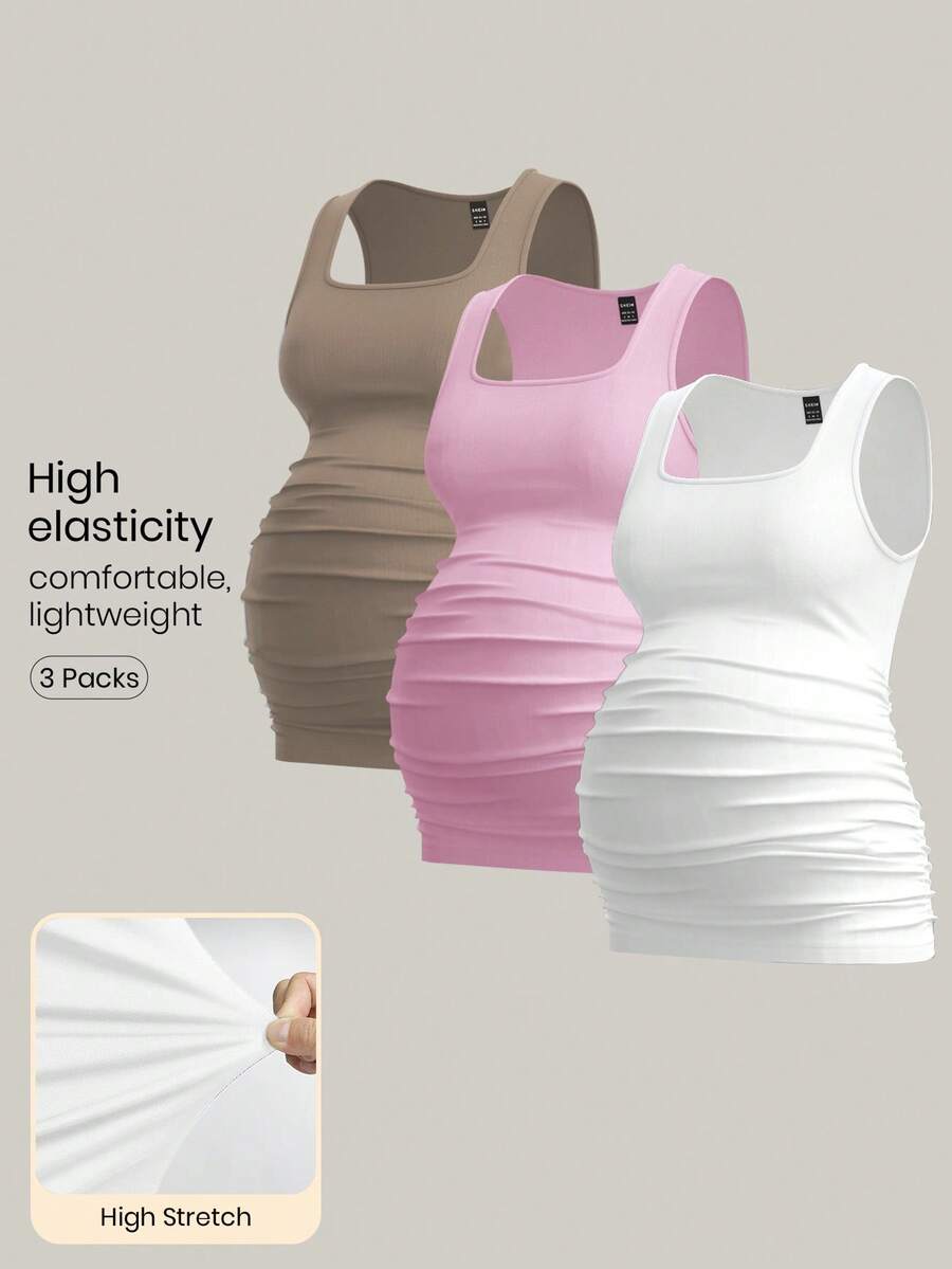 Modmama 3pcs Maternity Women's Solid Color Slimming Tank Tops, Casual & Simple, Perfect For Summer - Black and White - View 1