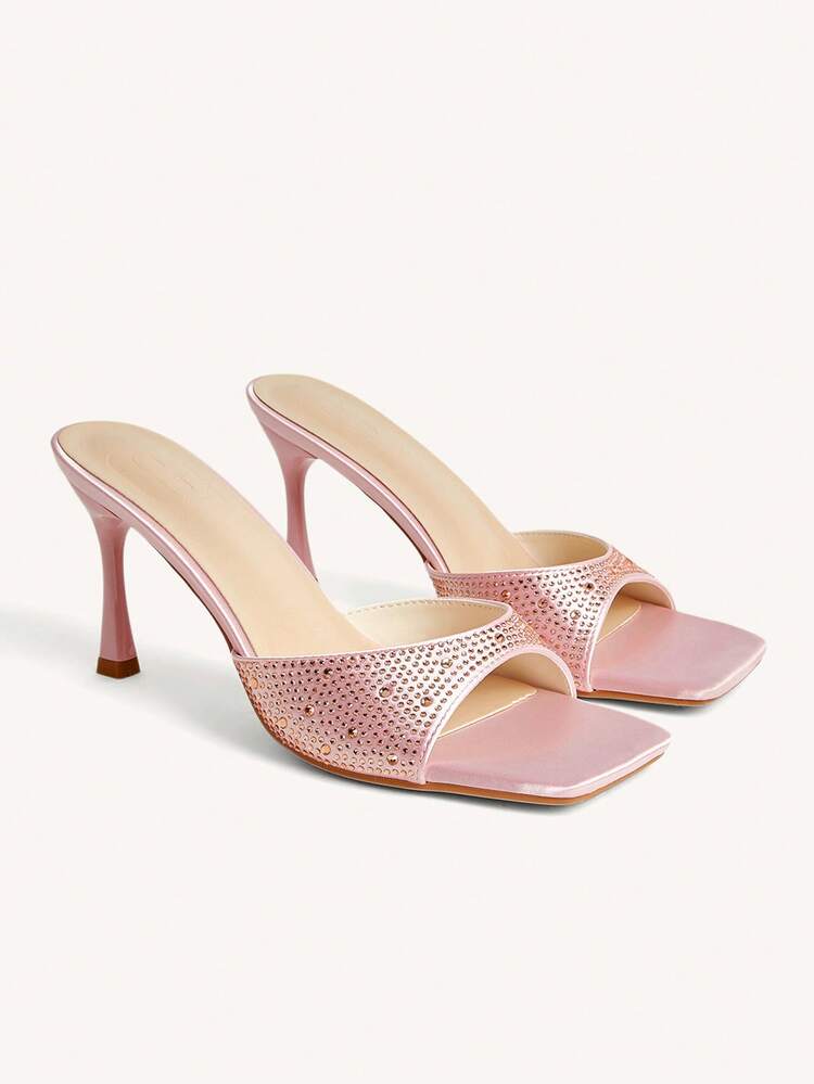 CUCCOO CHICEST New Stylish Square Toe Rhinestone Embellished High Heel Pumps, Versatile For Women Valentine's Day Elegant Shoes