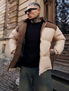 Artur Kramer 男士长袖秋冬撞色加厚保暖连帽羽绒服 - 卡其色 - 查看 7