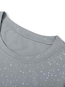 Claim Dot Men's Casual Round Neck Short Sleeve T-Shirt With Silver Foil Letter Print - Grey - View 4