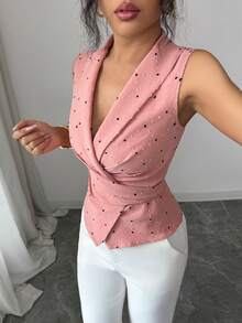 Elenzga 女士优雅浪漫V领收腰衬衫 - 粉色 - 查看 4