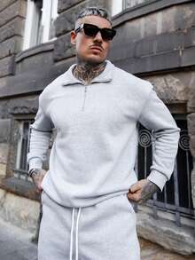 Artur Kramer 2pcs Men's Casual Long Sleeve Sweatshirt And Pants Set, Fall Clothes, Cozy Outfits - Grey - View 4