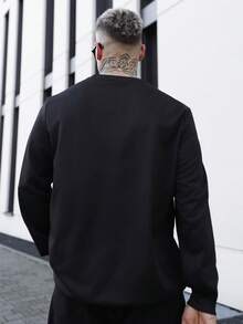 Artur Kramer 男士复古美式圆领卫衣，芝加哥字母印花，休闲街头风，秋冬款，长袖上衣 - 黑色 - 查看 3