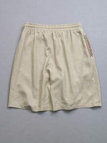 Manfinity RSRT Men's Drawstring Waist Pocket Geometric Print Casual Versatile Daily Wear Shorts - Khaki - View 2