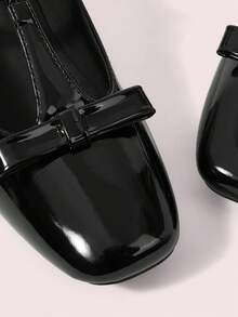 CUCCOO DOLLMOD Giày nữ kiểu cổ điển T-Word với họa tiết Mary Jane, giày cao gót thanh lịch có nơ, mũi vuông, chất liệu da bóng kiểu Pháp. - màu đen - Xem 8