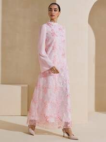 Graceveil Elegant Embroidered Chiffon Dress, Suitable For Outings And Dates - Pink - View 4