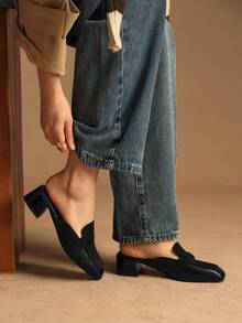 Rosivie Women's Square Toe Casual Slip-On High Heel Mules - Black - View 4