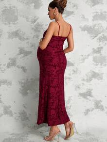 MaterniChic Maternity Burgundy Summer Elegant Formal Textured Dress,Photography Outfits Perfect For Vacation Baby Shower Party Wedding Guest Luxury Evening Dress - Burgundy - View 9