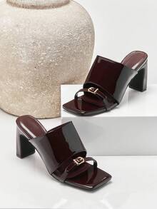 SHUZIA Women's Sexy Square Toe Block Heel Slip-On Sandals - Chocolate Brown - View 1