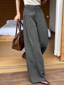 DAZY Women's Casual Solid Color Wide Leg Pants, Spring/Summer Business Casual Woman - Light Grey - View 6