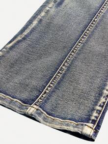 SHEIN Girlism Tween Girls Y2K Retro Washed High Waist Washed Heart Buckle Belt Flare Leg Jeans,For Girls Streetwear And Valentine Day Outfits - Blue - View 4