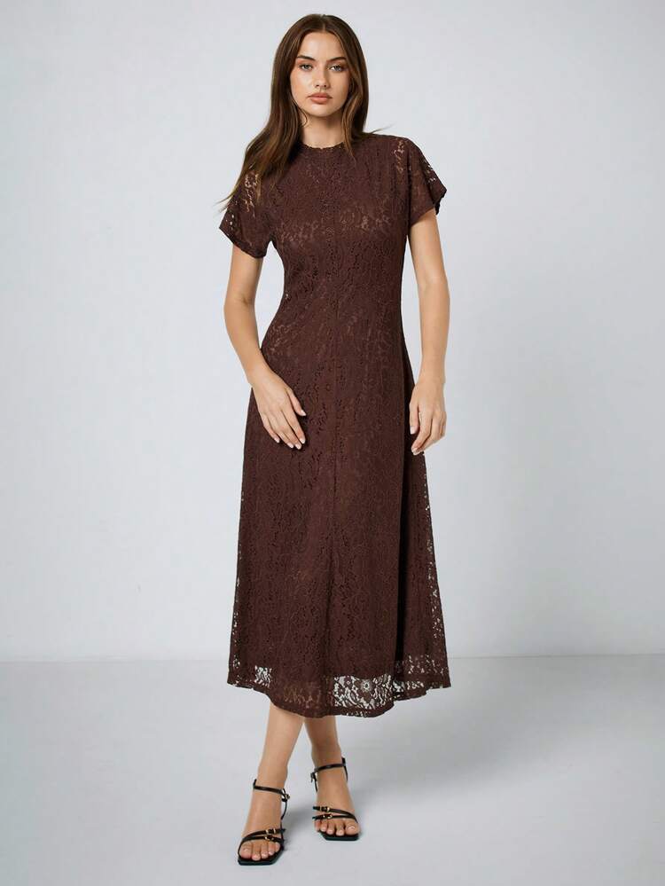SHEIN Maija MAIJA Elegant Open Back Lace Trim Sleeveless Midi Dress