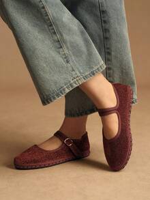 Rosivie 女士圆头平底套脚鞋，玛丽珍款式，带搭扣和松紧带，时尚秋季鞋履 - 棕色 - 查看 3