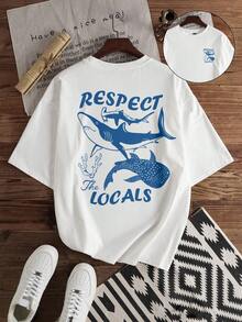 Manfinity Joysei Men's Casual Vacation Ocean Animal Print T-Shirt, Versatile For Daily Wear And Outings