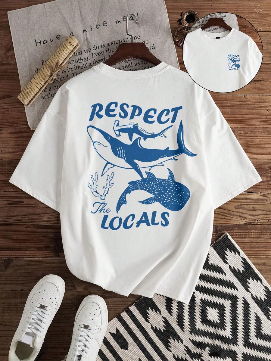 Manfinity Joysei Men's Casual Vacation Ocean Animal Print T-Shirt, Versatile For Daily Wear And Outings