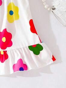 SHEIN Playful Pals 女宝宝韩版时尚休闲可爱条纹印花编织连衣裙，夏季 - 彩色 - 查看 6