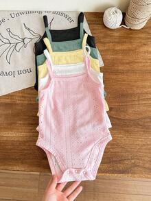 SHEIN LMoss Kids 5件套新生女宝宝可爱纯色针织连体衣套装，夏季 - 彩色 - 查看 6