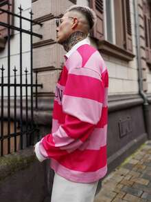 Artur Kramer 男士条纹印花纽扣 Polo 衫，秋季款，长袖上衣 - 彩色 - 查看 6