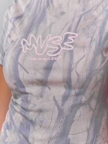 MUSERA Camo Print Graphic Detail Fitted Baby Tee And Hotpants Shorts Set Streetwear Coolgirl Winter Sexy Casual Odd Drift