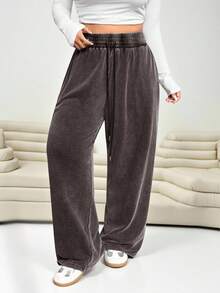 Solflare 大码女式宽松直筒休闲裤，巧克力棕色 - 巧克力棕 - 查看 5