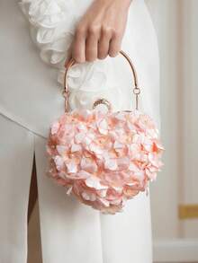 SHECARRY New Fairy Style Dinner Clutch Bag Banquet Flower Crossbody Bracelet Spherical Wrist Bag Small Bag Valentine's Day - Pink - View 1