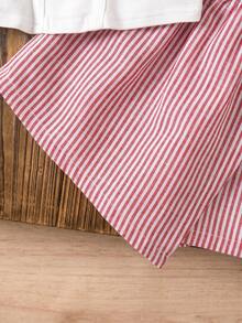 SHEIN Babygirl Cute Vacation Casual White Tank Top And Striped Shorts Set - Pink - View 6