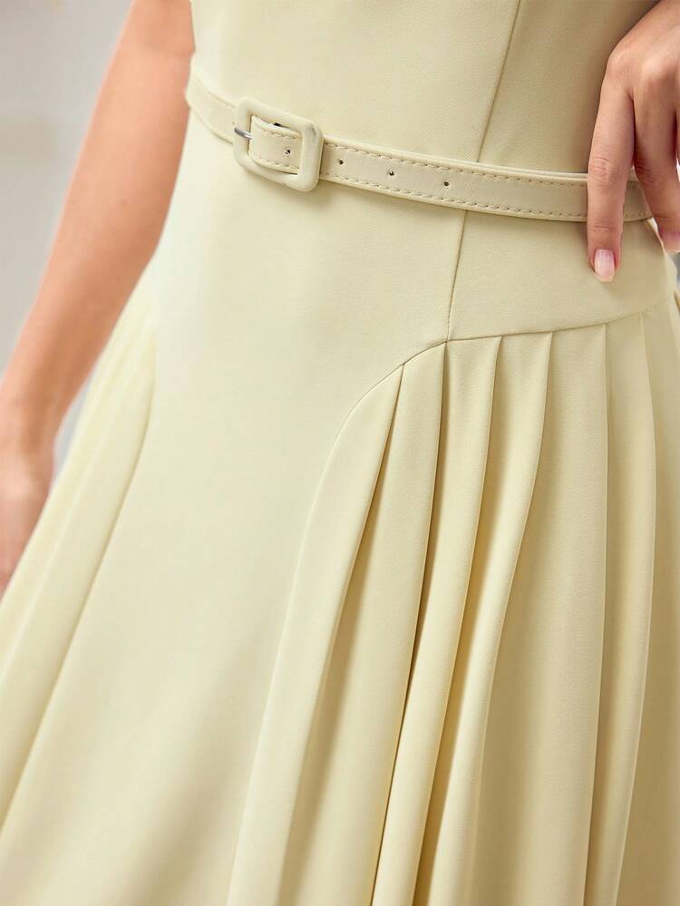 WOMEN'S SLEEVELESS ELEGANT FOLD PLEATED MIDI DRESS, SUITABLE FOR DATES, SPRING/SUMMER