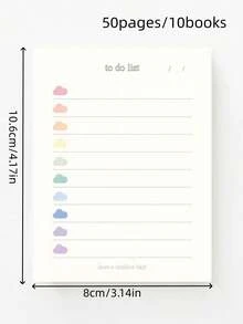 50 Pages/10 Notebooks, Korean Style Colorful Clouds, Non-Adhesive Notepad, Student Notepad, Memo Pad, Note Book - White - View 2