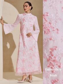 Graceveil Elegant Embroidered Chiffon Dress, Suitable For Outings And Dates - Pink - View 2