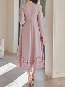 DAZY Vestido largo de mujer de cuello cuadrado elegante y de unicolor con diseño hueco, vestido de invitada de boda de verano y primavera - Rosa - Ver 2