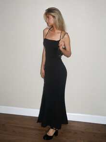 Sydney Algeri 女士修身性感高开叉交叉带系带长裙 - 黑色 - 查看 5