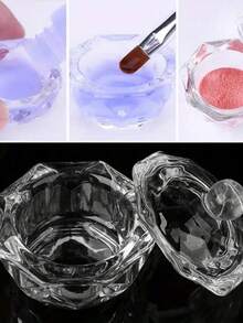 1个独特不规则形状美甲刷清洁杯，带盖，透明亚克力液体粉末造型工具，易于清洁，美甲艺术 - 無色 - 查看 2