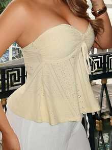 Maria Perezxox Casual Mustard Yellow Knit Bandeau Top For Summer,Tube Top - Yellow - View 6