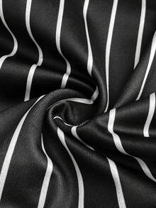 Maweii 大码女士优雅简约条纹百褶休闲/职业半身裙，黑色，春夏秋季 - 黑色 - 查看 7