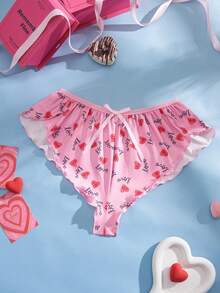 Eraneu 1pc Women's Valentine's Day Heart Hem Slit Sweet Frill Trim Panty